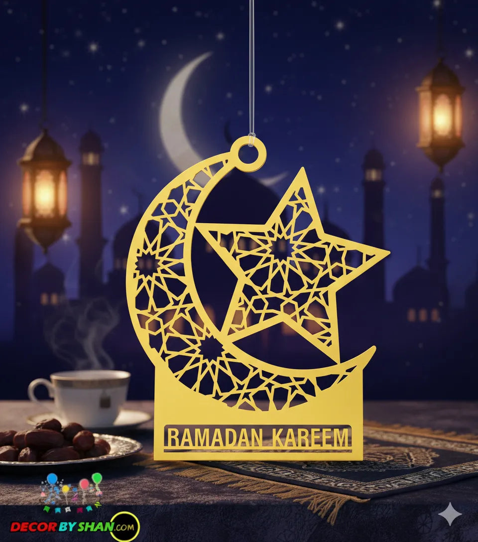 Premium 3D Gold Mirror Ramadan Hanging Decor – Luxury Laser-Cut Panni Wall Art