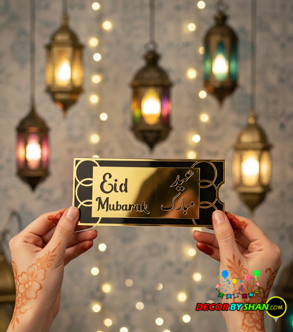 Elite Gold & Black Acrylic Eidi Envelope – Modern Laser-Cut Design with Mirror Finish | Free Home Delivery