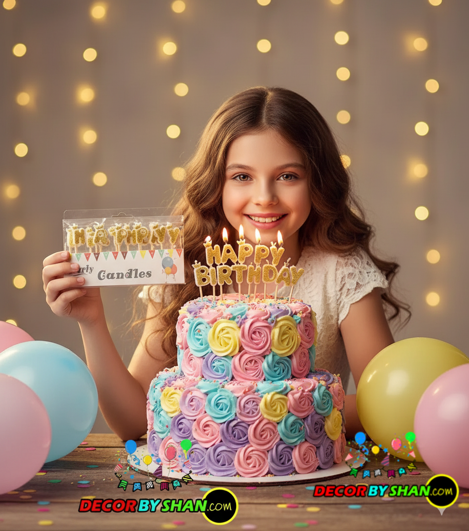 Golden Happy Birthday Tinka Candles Glitter