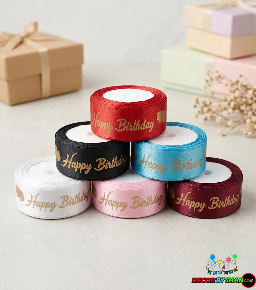 Happy Birthday Satin Ribbon – Golden Lettering
