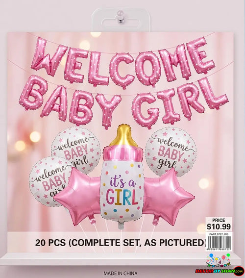20-Pcs Welcome Baby Girl And Boy Foil Balloons Decoration Set