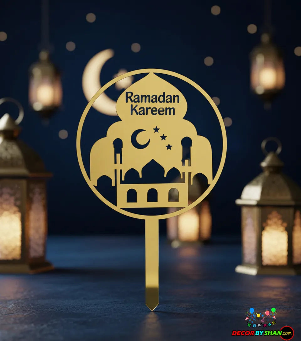Floral Moon Ramadan Mubarak Gold Hanging - Laser-Cut Artistry