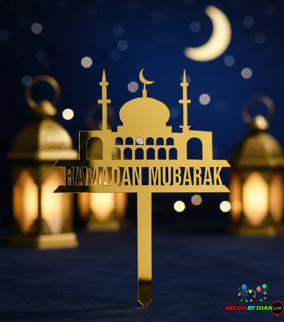 Premium Gold Mirror Acrylic Ramadan Cake Topper – Food-Safe Luxury Dessert Decor
