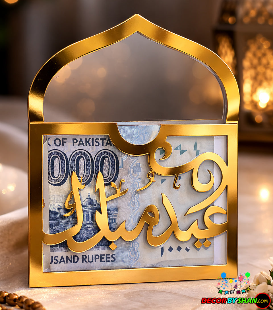 Premium Acrylic Eid Eidi Envelope – Elegant Eid Mubarak Money Holder | Free Delivery