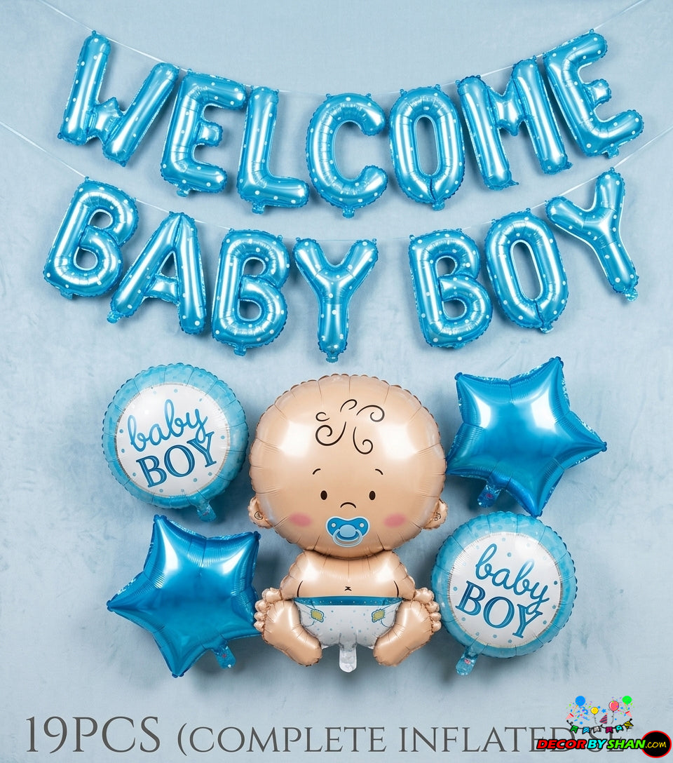 20-Pcs Welcome Baby Girl And Boy Foil Balloons Decoration Set