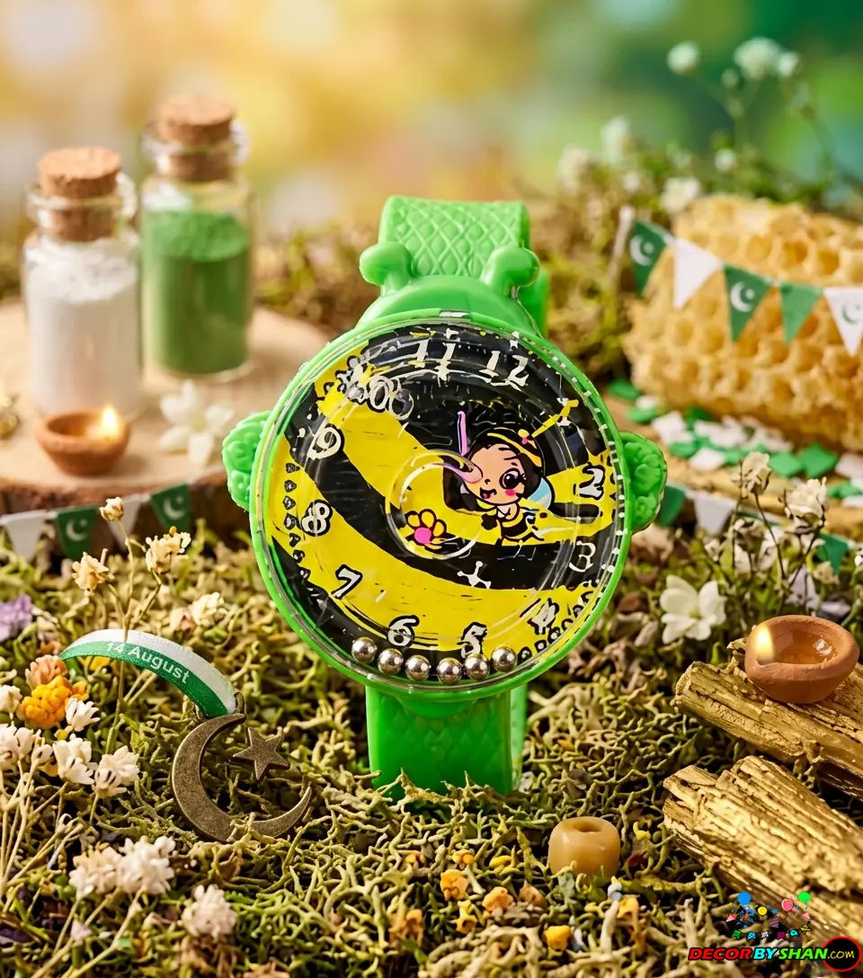 Kids' Fun Bumblebee Wristwatch – Vibrant Green Strap & Playful Design