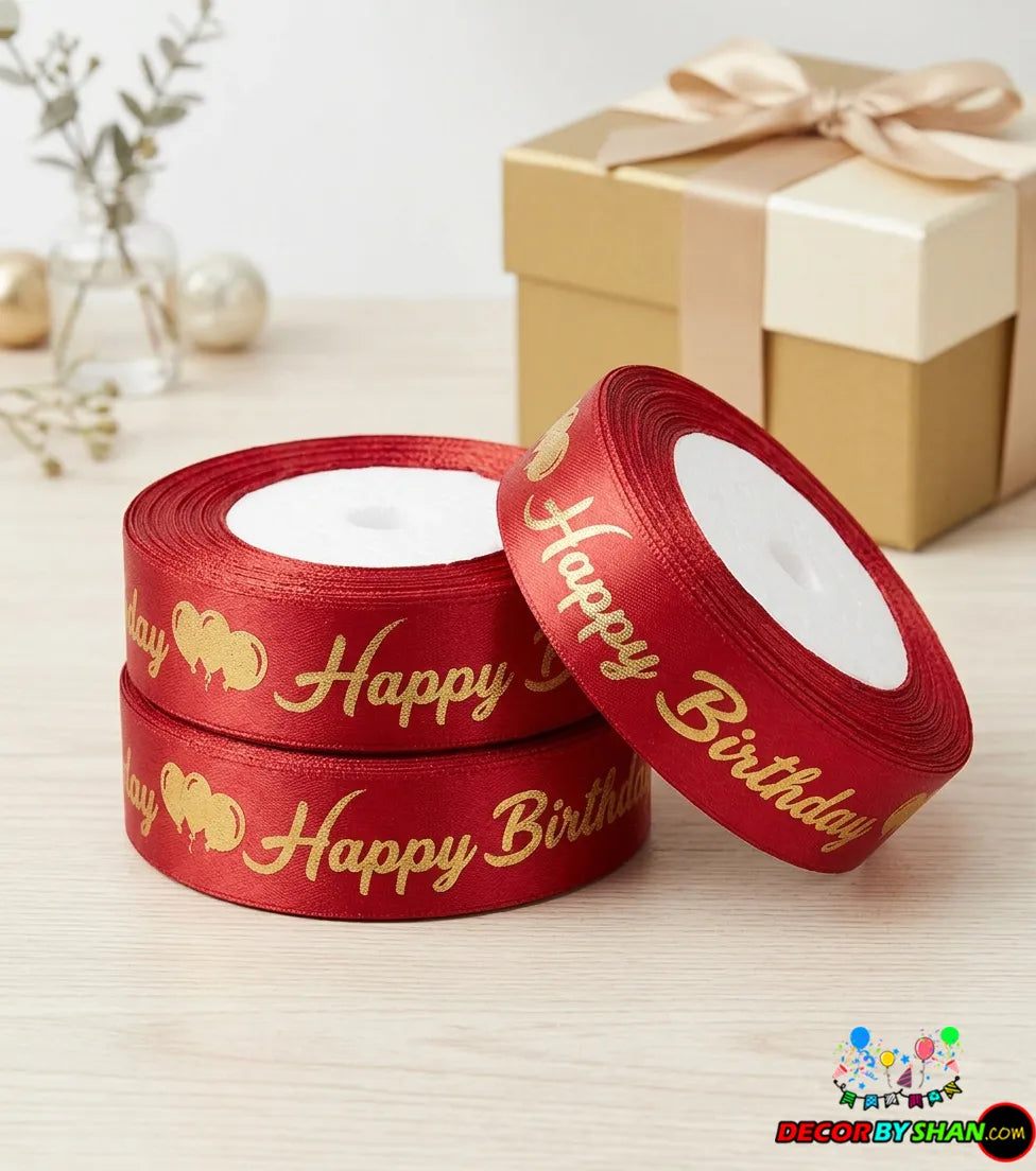 Happy Birthday Satin Ribbon – Golden Lettering