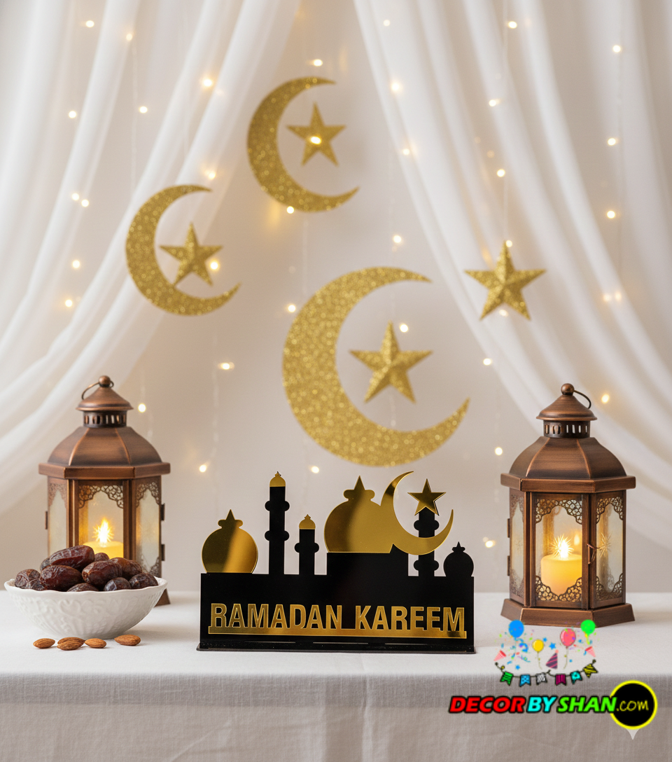 Ramadan Kareem Premium Gold & Black Acrylic Table Decor – Luxury 3D Desktop Centerpiece