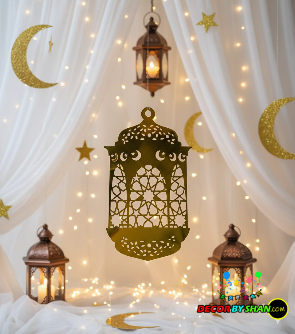 Luxury Gold & Black Panni Ramadan Kareem Tabletop & Hanging Set -(Set of 3, 6, or 12)
