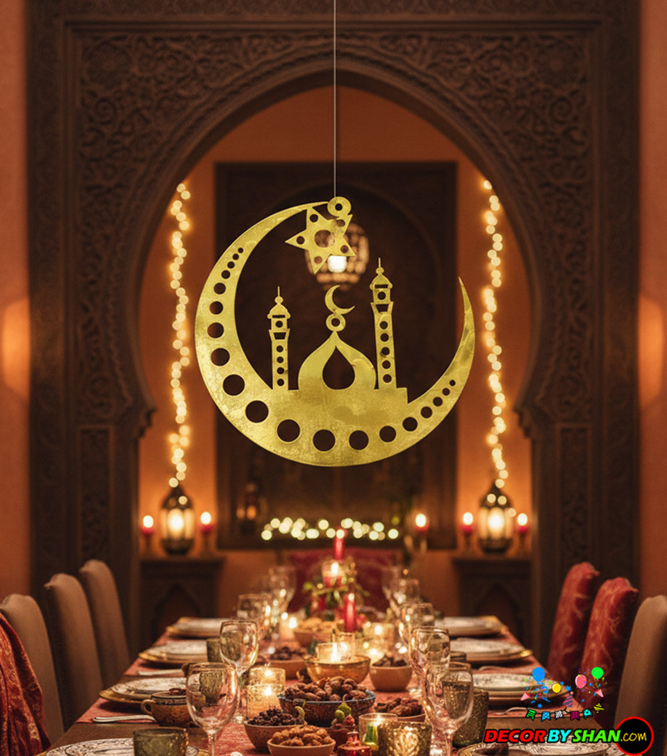 Premium Golden Panni Ramadan Hanging Decor – Luxurious Islamic Wall Art