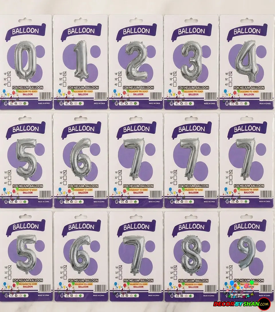 Number Foil Baloon 0 To 9 Silver