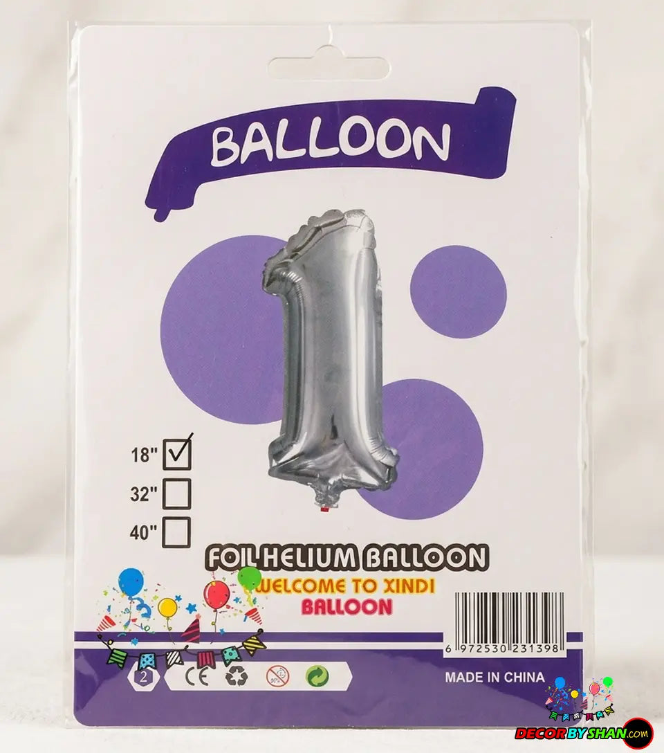 Number Foil Baloon 0 To 9 Silver