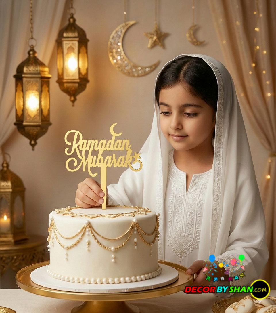 Ramadan Mubarak Golden Acrylic Cake Topper - Mirror Finish