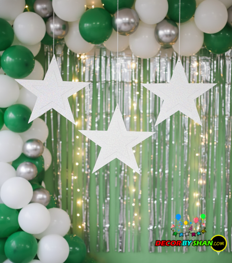 Silver Star Hanging Décor Big 12Pcs/Pack