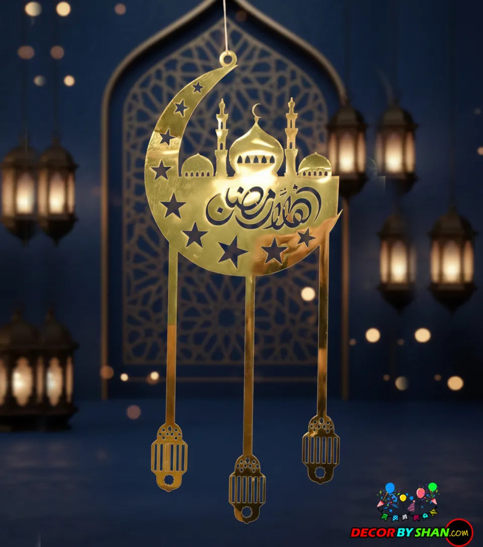 Premium Golden Color Ramadan Mubarak Hanging – Elegant Crescent