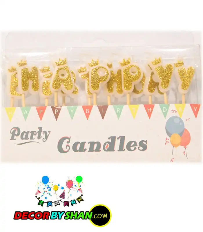 Golden Happy Birthday Tinka Candles Glitter