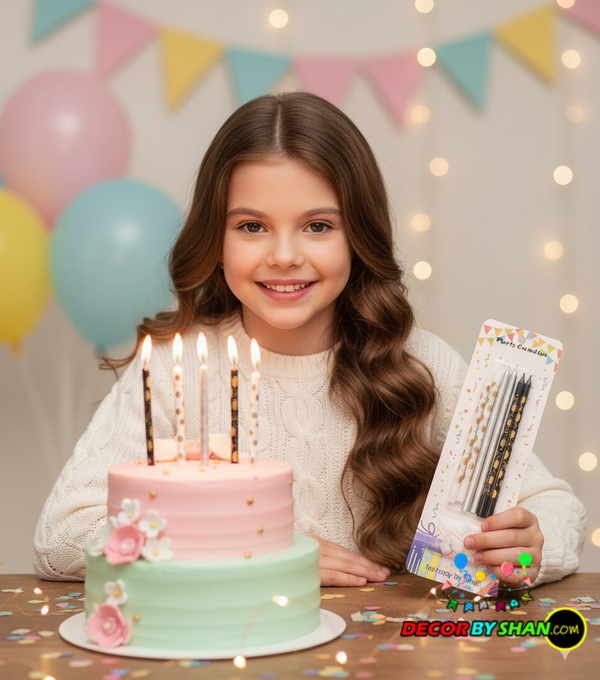 Pencil Candles Stand Metallic Big 6pcs/Pack