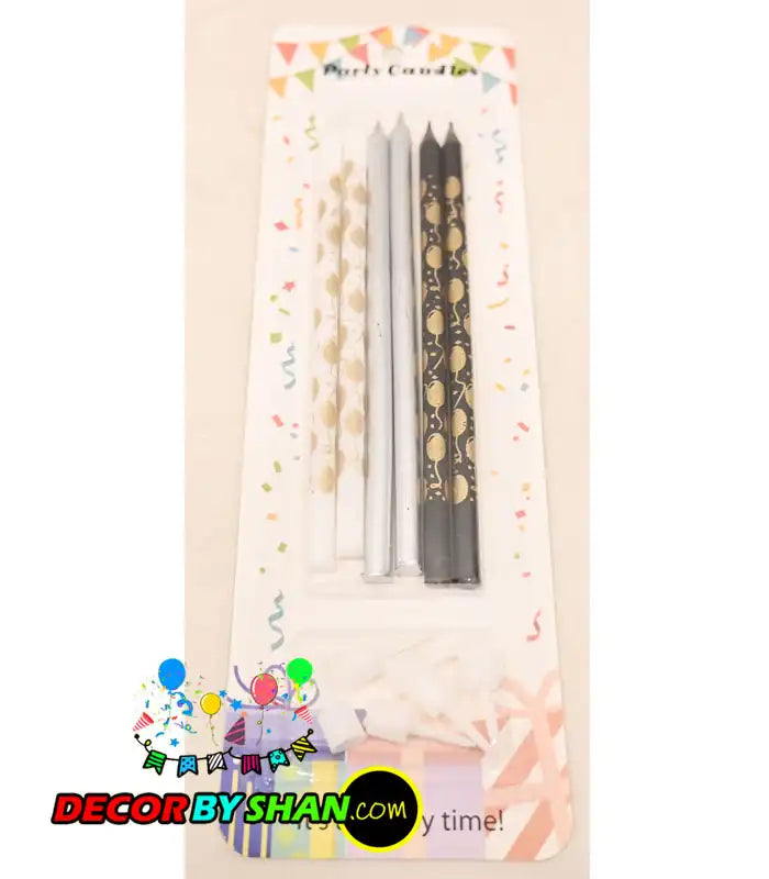 Pencil Candles Stand Metallic Big 6pcs/Pack