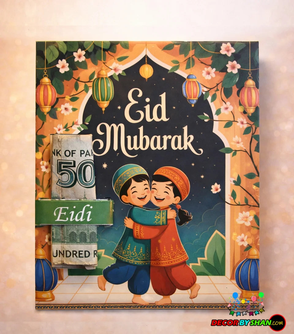 Joyful Friends Eid Mubarak Card – Vibrant Festive Celebration Design with Eidi Holder (Pack of 12)