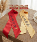 Mom to Be Satin Sash - Red & Gold Party Celebration Sash for Baby Shower