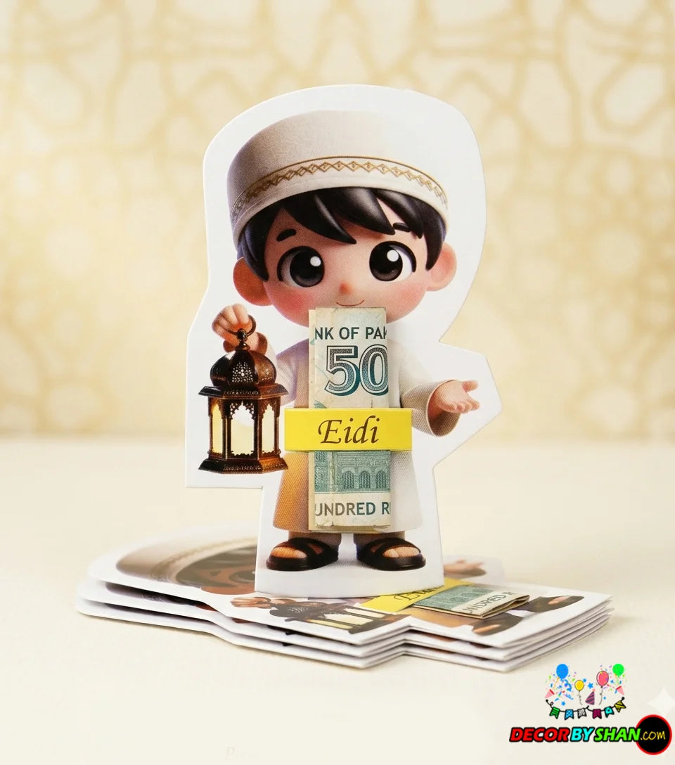 Premium Die-Cut & Character Eidi Cards - Special 3D Look Envelopes for Kids (Pack of 12)