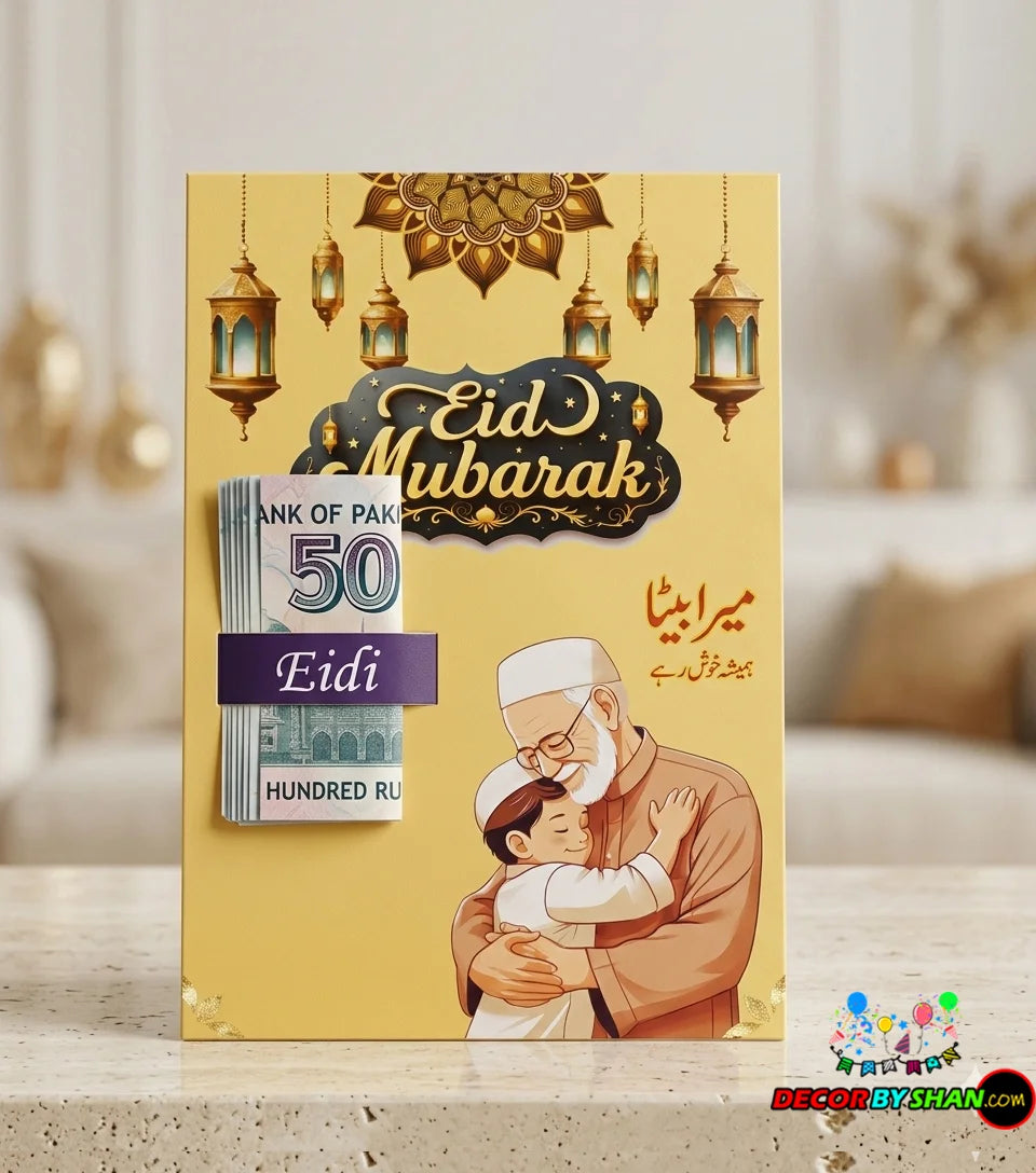 Premium 3D Die-Cut & Emotional Theme Eidi Cards - Special Eid Collection (Pack of 12)